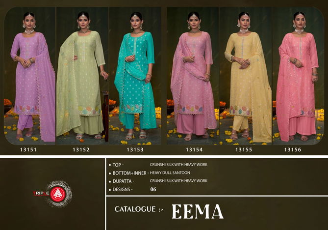 Eema By Triple Aaa Crunshi Silk Designer Salwar Suits Wholesale Online